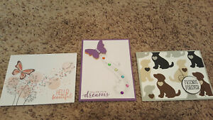 3 Handmade Stampin Up Greeting Cards Butterfly Gala and Dogs