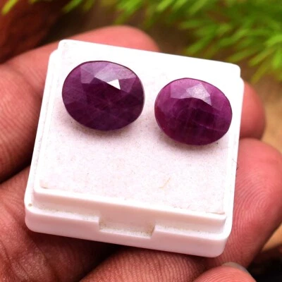 2 Pcs Natural African Ruby Unheated 11mm-12mm Oval Faceted Cut Loose Gemstones - Image 1 of 4