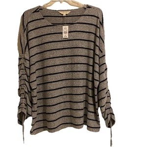 Alchemy Thread Women’s XXL Sweater Top Shirred Sleeve Striped Gray/Black/ - Picture 1 of 10