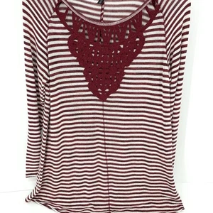 Massini Damen Strickpullover Burgunderrot Gestreift Spitze Applikation S - Bild 1 von 9