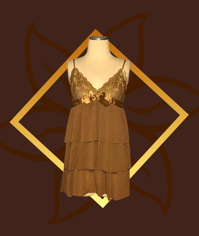 AMBRIELLE 牛奶巧克力棕色绿色花卉三层叠层吊带上衣女式大号 — 第 1/4 张图片