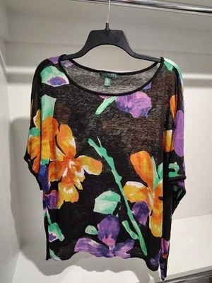 Suéter Top Lauren Ralph Lauren Colorido Lino Transparente Talla XL Fiesta Playa Viaje Foto 1 de 4