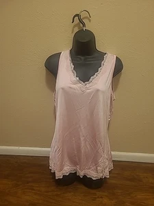 Womens Tank Top Shirt Large Pink Blouse Floral Sleeveless Sleep Wear Night Time - Picture 1 of 7