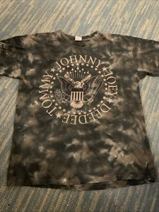 2002 Ramones Tie-Dye T-Shirt Liquid Blue Tag Large * THRASHED * - Picture 1 of 8