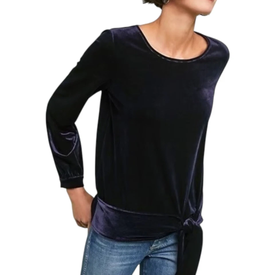 Anthropologie Moulinette Souers Velvet Waist Tie Top Sz M Navy Quiet Luxury - Image 1 of 4