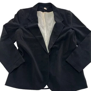 Aqua Blazer Womens Medium Black Open Front Lined Business Career Jacket - Picture 1 of 9