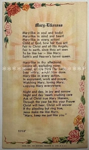 Tarjeta de oración devocional sagrada de colección Mary-Limeness, 1955. - Imagen 1 de 2