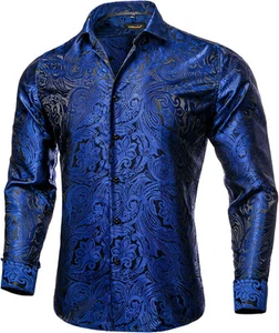 Mens Silk Paisley Dress Shirts Button Down Shirt Casual Shirt for Wedding Party - Picture 1 of 56