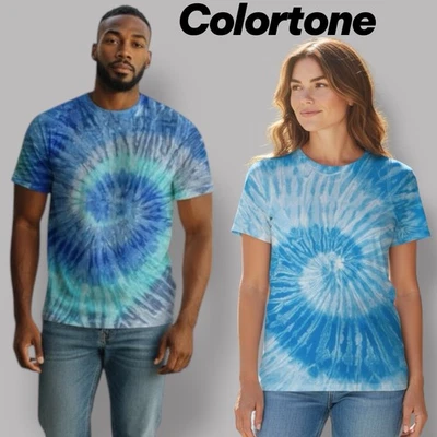 T-Shirt Womens Mens Tie Dye Short Sleeve Colortone Blue Cotton Sizes S M XL 2XL