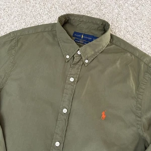 Polo Ralph Lauren Shirt Mens Green Long Sleeve Size Medium Featherweight Twill - Picture 1 of 12