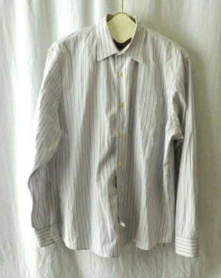Club Monaco Men's Dress Shirt Size XL Blue White Brown Striped 100% Cotton  EUC - Image 1 of 3