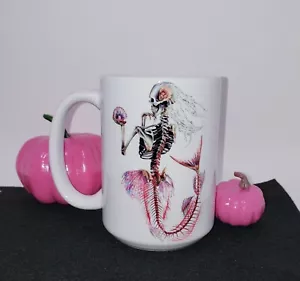 Mermaid skeleton mug, mermaid mug, skeleton mug, mermaid coffee mug,15oz mug. - Picture 1 of 7