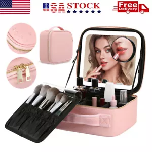 Portable Cosmetic Bag Makeup Organizer Makeup Storage Case LED Light Mirror Set - Picture 1 of 12