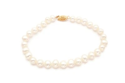 14k Yellow Gold Pearl Bracelet 7.5" 6.5mm - Image 1 of 4