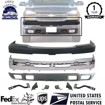 Front Bumper Chrome Kit Steel Set of 9 For 2003-2006 Chevy Silverado 2500HD 3500 - Изображение 1 из 4