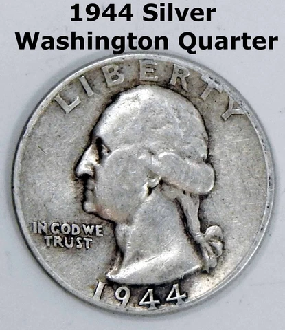 1944-P Washington Silver Quarter Dollar WAR Coin 25C Fine to VF Cover