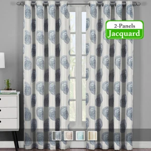 2 Panels Lafayette Modern Abstract Jacquard Grommet Window Drapes & Curtains - Picture 1 of 9