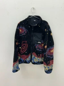 Stussy Cosmos Reversible Sherpa Fleece Jacket Size L Black - Picture 1 of 4