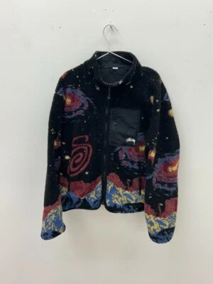 Stussy Cosmos Reversible Sherpa Fleece Jacket Size L Black - Image 1 of 4