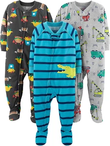 Cozy 3-Pack Loose-Fit Polyester Footed Pajamas for Toddlers & Baby Boys - Picture 1 of 12