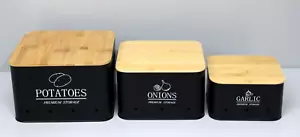 3er Set OTATE Kartoffel Zwiebel Knoblauch Aufbewahrungsbox Schwarz / Braun NEU - Bild 1 von 3