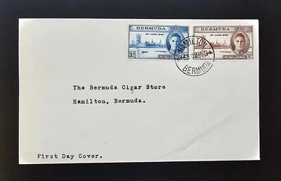 BERMUDA 1946 KGVI FDC FIRST DAY COVER Peace Issue Victory Sc 131-132 SG 123-124  - Image 1 of 4