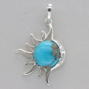 Colgante Turquesa Estrella Sol Azul y Luna Plata de Ley 925 Piedras Preciosas Genuinas #1Ce - Imagen 1 de 9
