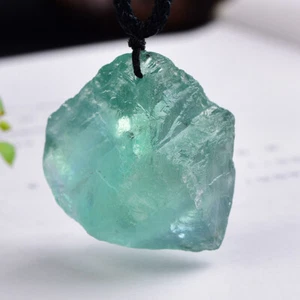 Natural Green Fluorite Quartz Crystal Pendant Raw Rough Gemstone Amulet Healing - Picture 1 of 17