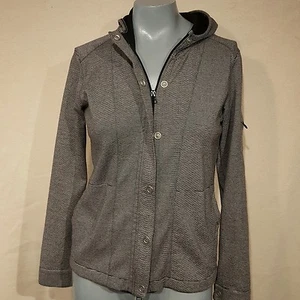 Soma Intimate SM Womens Black White Striped Hooded Jacket Zip Snap Closure C27 - Picture 1 of 5