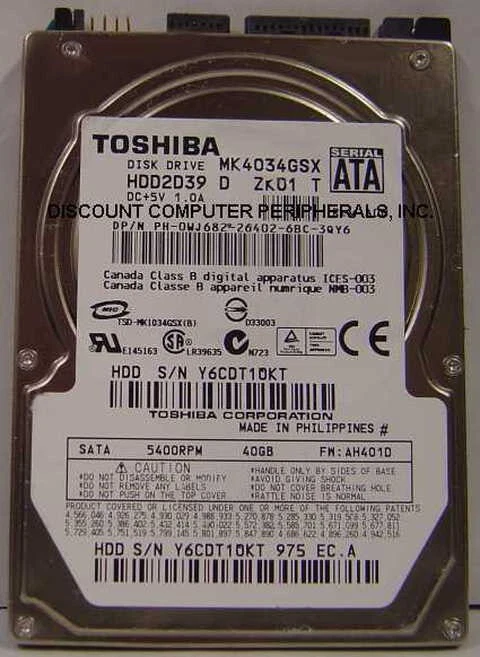 Toshiba 40GB SATA 2.5" MK4034GSX HDD2D39 9.5MM Hard Drive Tested Good - Image 1 of 1