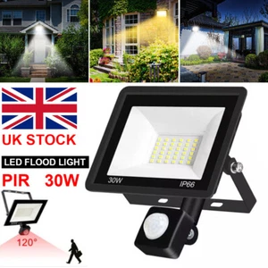 30W LED Floodlight PIR Motion Sensor Garden Flood Security Light Outdoor Lights - Picture 1 of 14