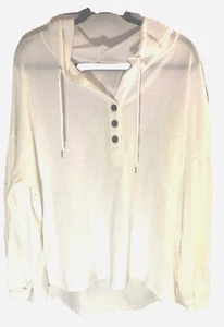 Womens White Hoodie Sweatshirt Size XL Buttons Draw String - Picture 1 of 6