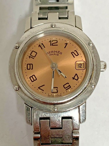 HERMÈS Orologio Hermes CL4.210 CL4210 Donna Rosa Acciaio Inox Necessita di Batteria Nuova