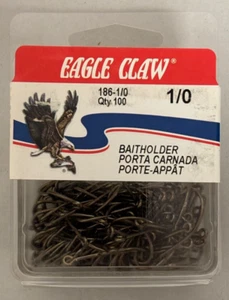 Eagle Claw - Bronze Baitholder Hooks - Size 1/0 - Qty 100 - 186-1/0 - Picture 1 of 2