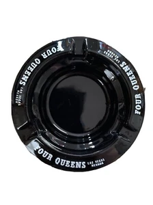 Vintage Four Queens Hotel Casino Las Vegas Nevada Black Glass Ashtray - Picture 1 of 5