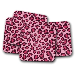 4 Set - Pink Leopard Print Coaster - Girls Mum Sister Auntie Pretty Gift #13087 - Picture 1 of 1