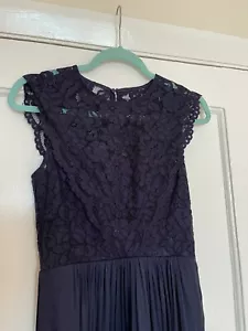 H &M Navy Blue Maxi Dress Prom Dress Evening Dress With Lace Bodice Uk 6 Eur 34 - Picture 1 of 11