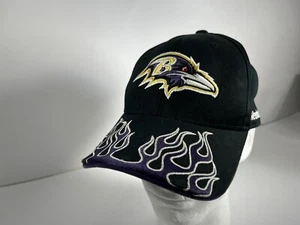 Reebok Baltimore Ravens NFL Flames Fire Big Logo Purple Hat Cap Mens Hook Loop - Picture 1 of 9