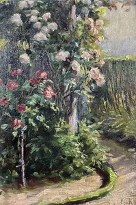 Öl auf Tafel Impressionistische Landschaft 19.-20. Jh. Der Blumenpark signiert - Bild 1 von 11