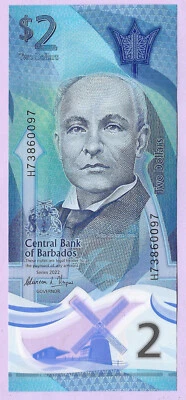 2 Dollars BARBADE 2022, P-80, UNC, John Redman Bovell, Moulin Morgan Lewis - Photo 1/2