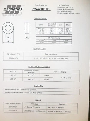 ZW42106TC TOROID COATED FERRITE CORE ELNA MANGETICS (LOT OF 5) - Image 1 of 3