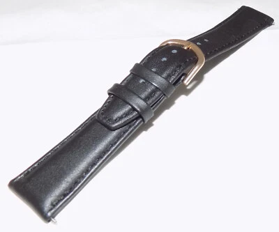 7 13/16" Timex 19mm Black Padded Calf Leather Watch Band Gold Tone Buckle - Image 1 of 4