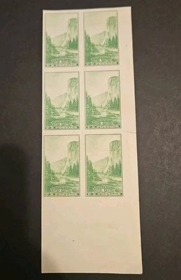 US 1 Cent Yosemite 1939, *Imperforate, (Scott #756) Block Of 6, MNH/NG/VF. - Image 1 of 2