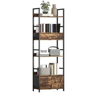HOMCOM Industrial Bookshelf with 4 Shelves and 3 Fabric Drawers Rustic Brown - Picture 1 of 11