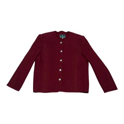 Cárdigan de lana Mary Kimberley para mujer talla 46 rojo suéter plateado botón delantero Francia Foto 1 de 4