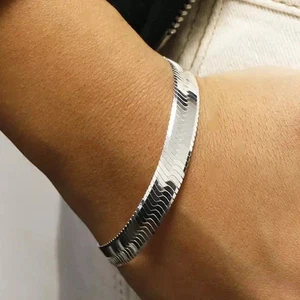 Italienisches massives Sterlingsilber 10 mm Fischgrät Armband - Bild 1 von 3