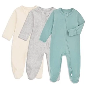 Baby Footie Pajama with Mitten Cuffs, Double Zipper Infant Cotton clothes - Picture 1 of 7