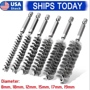 6PCS Stainless Steel Bore Brush Wire Brush 1/4" Shank for Power Drill Cleaning - Picture 1 of 11