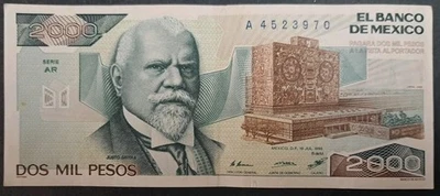 1985 Mexico 2000 Pesos P86a1, Serie  AR A4523970. - Image 1 of 3