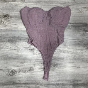 Sparkly Bodysuit Sweetheart Corset Top Sleeveless Mauve Purple Party L - Picture 1 of 4